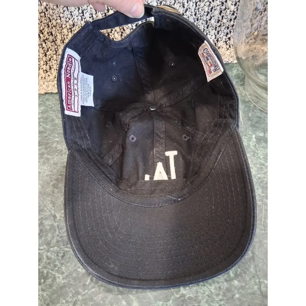 VTG LA Dodgers Hat Cap Men Strap Back Black White Cooperstown American Thread